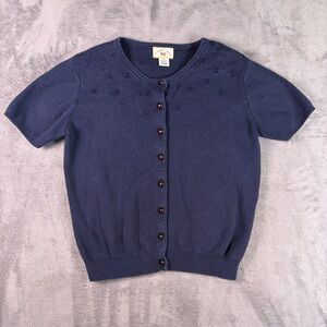 Vintage County Seat Short Sleeve Cardigan Shirt Women's M Blue Button Up Floral